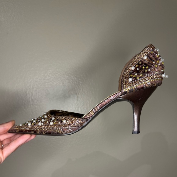 Vintage Beaded Jeweled Detailed Patterned Pearled Heal - Picture 3 of 4